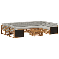 vidaXL Utomhussoffset 10 pcs Naturlig och ljusgrå Massivt Akaciaträ