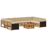 vidaXL Utomhussoffset 10 pcs Naturlig och Beige Massivt Akaciaträ