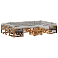 vidaXL Utomhussoffset 10 pcs Naturlig och ljusgrå Massivt Akaciaträ