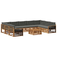 vidaXL Utomhussoffset 10 pcs Naturlig och Antracit Massivt Akaciaträ