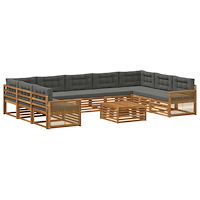 vidaXL Utomhussoffset 10 pcs Naturlig och Antracit Massivt Akaciaträ