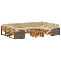 vidaXL Utomhussoffset 10 pcs Naturlig och Beige Massivt Akaciaträ
