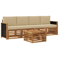 vidaXL Utomhussoffset 5 pcs Naturlig och Beige Massivt Akaciaträ
