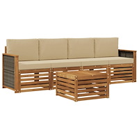 vidaXL Utomhussoffset 5 pcs Naturlig och Beige Massivt Akaciaträ