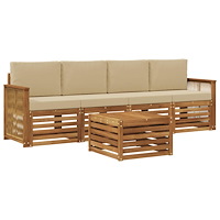 vidaXL Utomhussoffset 5 pcs Naturlig och Beige Massivt Akaciaträ