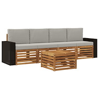 vidaXL Utomhussoffset 5 pcs Naturlig och ljusgrå Massivt Akaciaträ