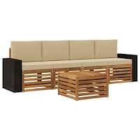 vidaXL Utomhussoffset 5 pcs Naturlig och Beige Massivt Akaciaträ