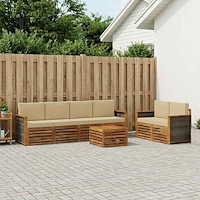 vidaXL Utomhussoffset 7 pcs Naturlig och Beige Massivt Akaciaträ