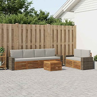 vidaXL Utomhussoffset 7 pcs Naturlig och ljusgrå Massivt Akaciaträ