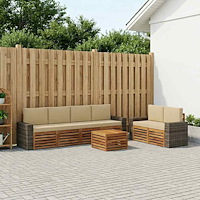 vidaXL Utomhussoffset 7 pcs Naturlig och Beige Massivt Akaciaträ