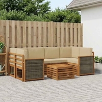 vidaXL Utomhussoffset 7 pcs Naturlig och Beige Massivt Akaciaträ