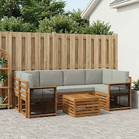 vidaXL Utomhussoffset 7 pcs Naturlig och ljusgrå Massivt Akaciaträ