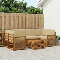 vidaXL Utomhussoffset 7 pcs Naturlig och Beige Massivt Akaciaträ