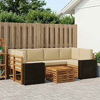 vidaXL Utomhussoffset 7 pcs Naturlig och Beige Massivt Akaciaträ