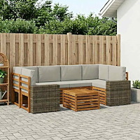 vidaXL Utomhussoffset 7 pcs Naturlig och ljusgrå Massivt Akaciaträ