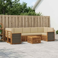 vidaXL Utomhussoffset 8 pcs Naturlig och Beige Massivt Akaciaträ