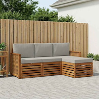 vidaXL Utomhussoffset med kudde 4 pcs Naturlig och ljusgrå