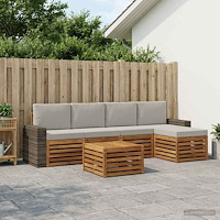 vidaXL Utomhussoffset med kudde 6 pcs Naturlig och ljusgrå