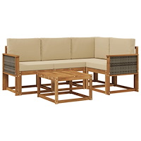 vidaXL Utomhussoffset 5 pcs Naturlig och Beige Polyester