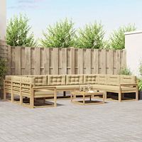 vidaXL Utomhussoffset med kudde 10 pcs Vit och Beige