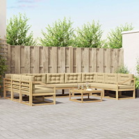 vidaXL Utomhussoffset med kudde 10 pcs Vit och Beige