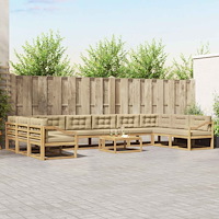 vidaXL Utomhussoffset med kudde 11 pcs Vit och Beige