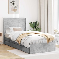 vidaXL Sängram med förvaring och huvudgavel Betonggrå 90 x 190 cm