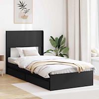 vidaXL Sängram med förvaring och huvudgavel Svart 75 x 190 cm