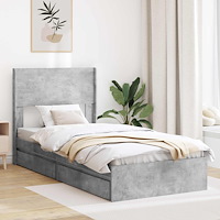 vidaXL Sängram med förvaring och huvudgavel Betonggrå 75 x 190 cm