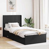 vidaXL Sängram med förvaring och huvudgavel Svart 75 x 190 cm