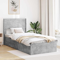 vidaXL Sängram med förvaring och huvudgavel Betonggrå 75 x 190 cm