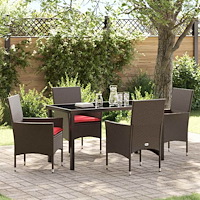 vidaXL Bord- och stolset med kudde 5 pcs Brun PE Rattan