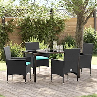 vidaXL Bord- och stolset med kudde 5 pcs Svart PE Rattan