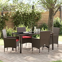 vidaXL Bord- och stolset med kudde 5 pcs Brun PE Rattan