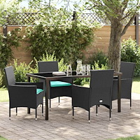 vidaXL Bord- och stolset med kudde 5 pcs Svart PE Rattan