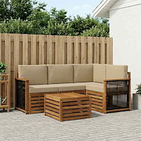 vidaXL Utomhussoffset 5 pcs Naturlig och Beige 59 x 59 x 37 cm