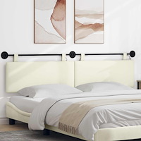 vidaXL Hängande sänggavel Med LED-lampa Gräddvit Kordread tyg
