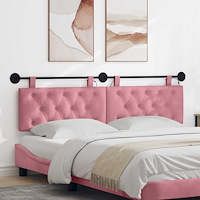vidaXL Hängande sänggavel Med LED-lampa Rosa Sammet