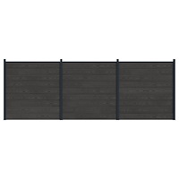 vidaXL Stängselpanel 3 pcs WPC och aluminium Svart