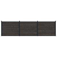 vidaXL Stängselpanel 3 pcs WPC och aluminium Svart