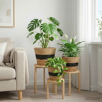vidaXL Sjögräs Växtkorgar 3 pcs Naturlig och svart Ø26 x 19 cm