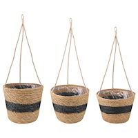 vidaXL Sjögräs Växtkorgar 3 pcs Naturlig och svart Ø26 x 19 cm