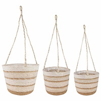 vidaXL Sjögräs Växtkorgar 3 pcs Naturlig, vit och beige Ø26 x 19 cm