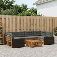 vidaXL Utomhussoffset med kudde 7 pcs Naturlig och Antracit Polyester