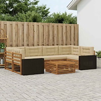 vidaXL Utomhussoffset med kudde 7 pcs Naturlig och Beige Polyester