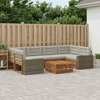 vidaXL Utomhussoffset med kudde 7 pcs Naturlig och ljusgrå Polyester