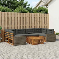 vidaXL Utomhussoffset med kudde 7 pcs Naturlig och Antracit Polyester