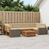 vidaXL Utomhussoffset med kudde 7 pcs Naturlig och Beige Polyester