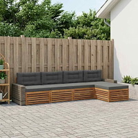 vidaXL Utomhussoffset med kudde 5 pcs Naturlig och Antracit Polyester