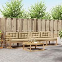 vidaXL Utomhussoffset med kudde 4 pcs Vit och Beige